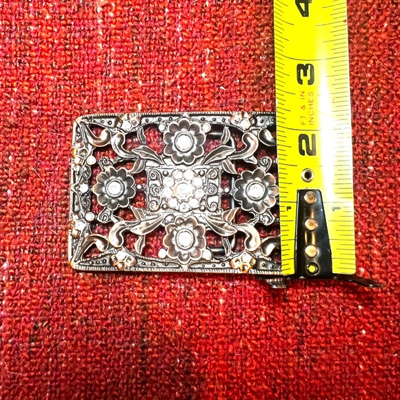 Metal Belt Buckle Womens Flower Rhinestones Gold Tone Western Boho Brass Look - Picture 4 of 4